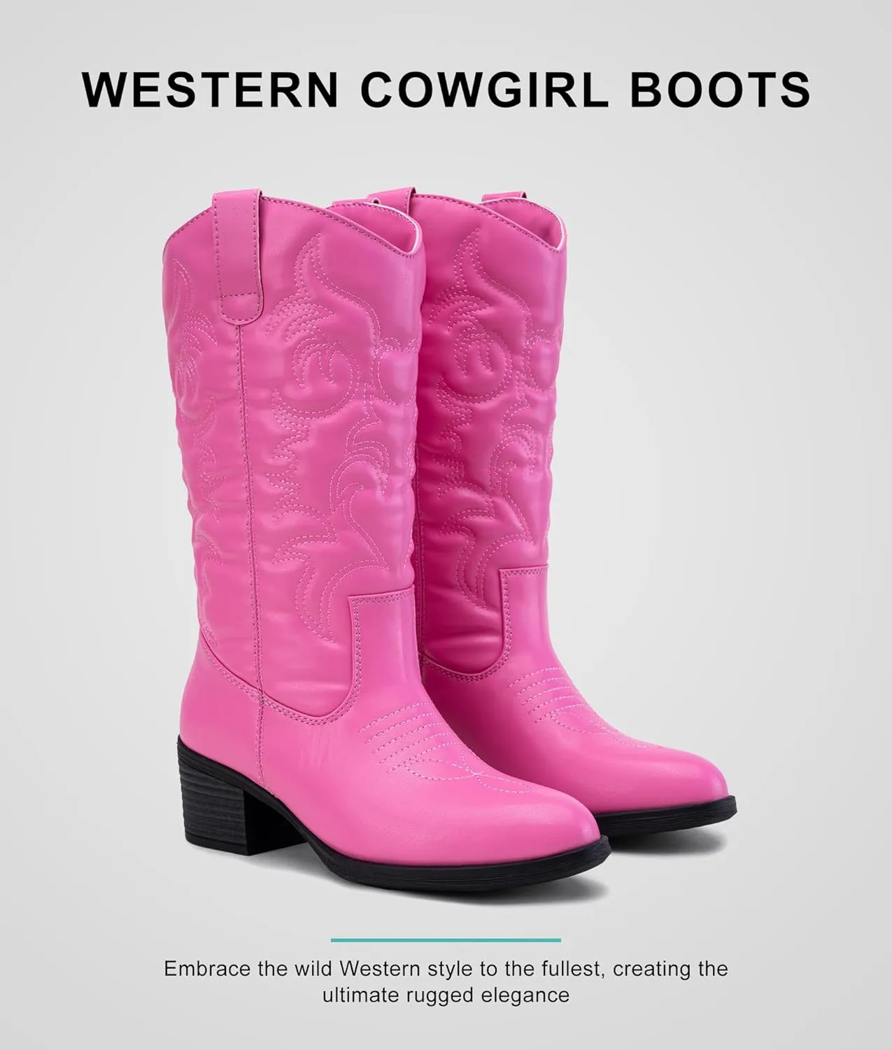 Vepose Women's Cowboy Boots Western Cowgirl Round Toe Mid Calf Boots for Women
