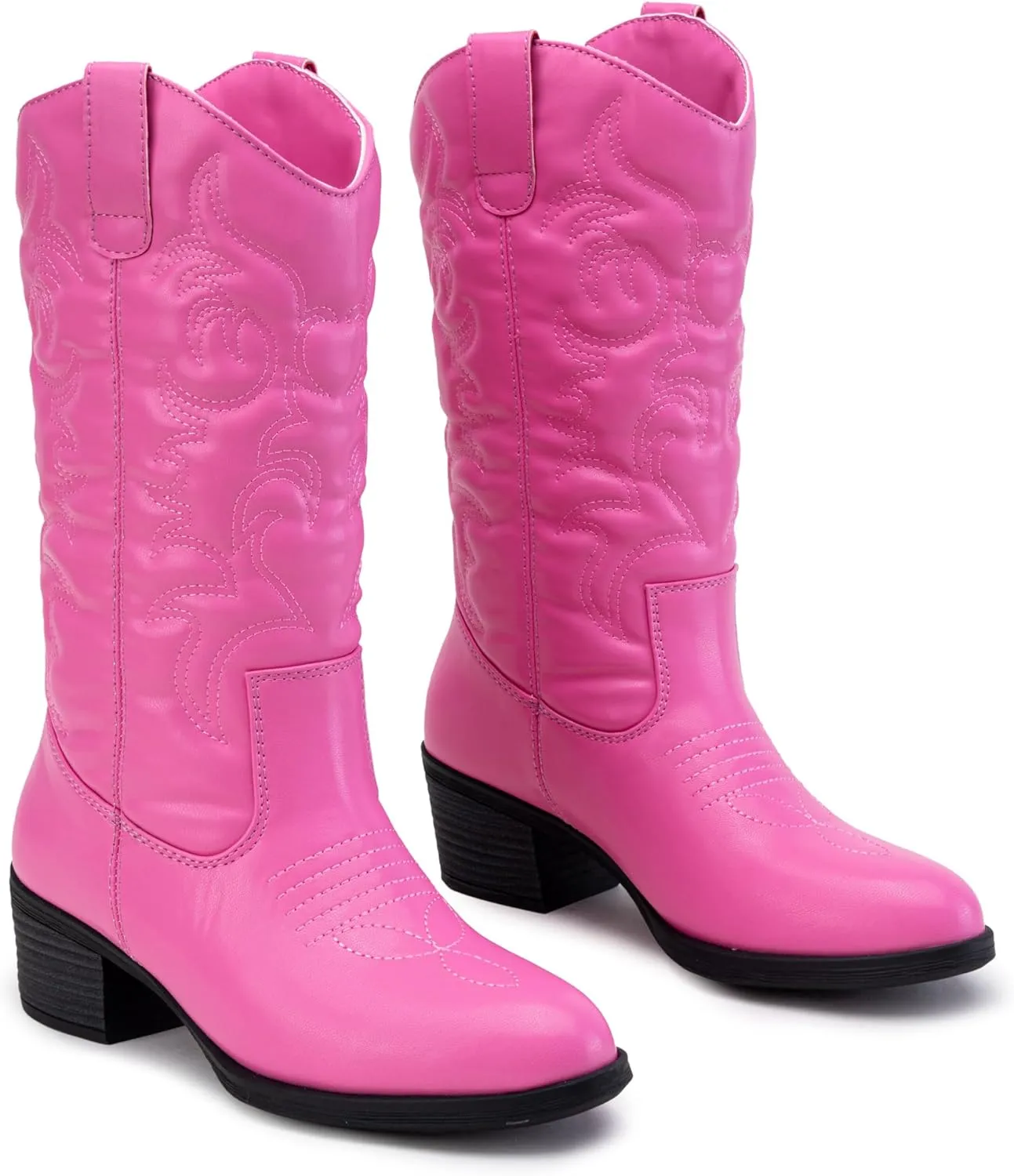 Vepose Women's Cowboy Boots Western Cowgirl Round Toe Mid Calf Boots for Women