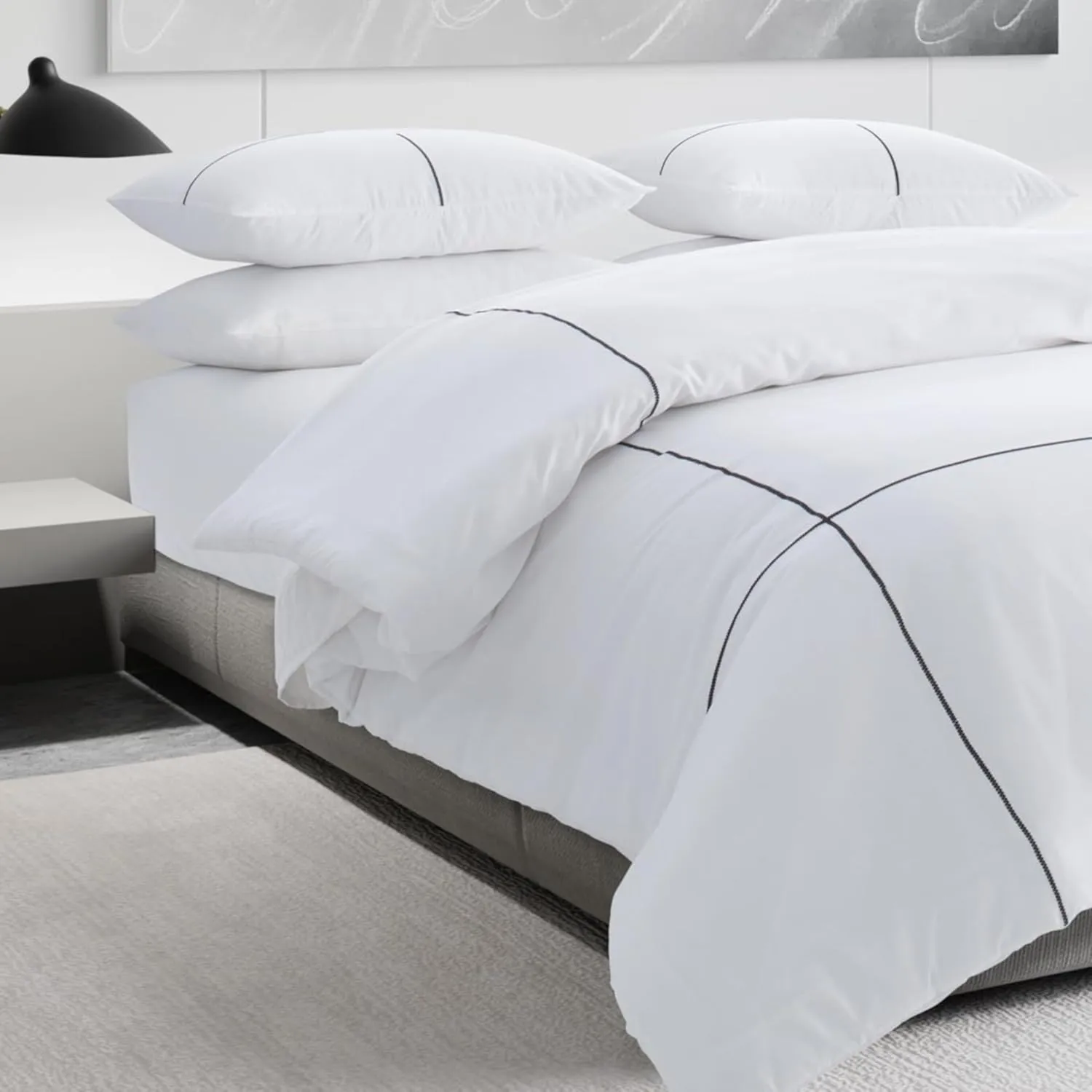 Vera Wang - King Comforter Set, Luxury Cotton Sateen Bedding Set with Matching Shams, Chic Room Essentials (Zig Zag White, King)