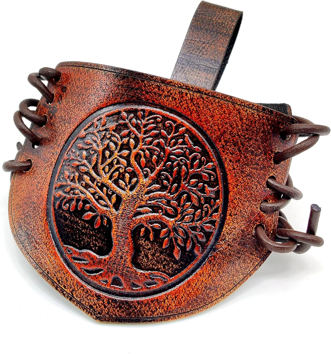 Viking Leather Belt Attachment Genuine Leather Hanger/Holster/Holder for 12"- 16'' Viking Drinking Horn Handcrafted Accessory securely attaching it to your belt, bag,or backpack embossed Tree Of Life