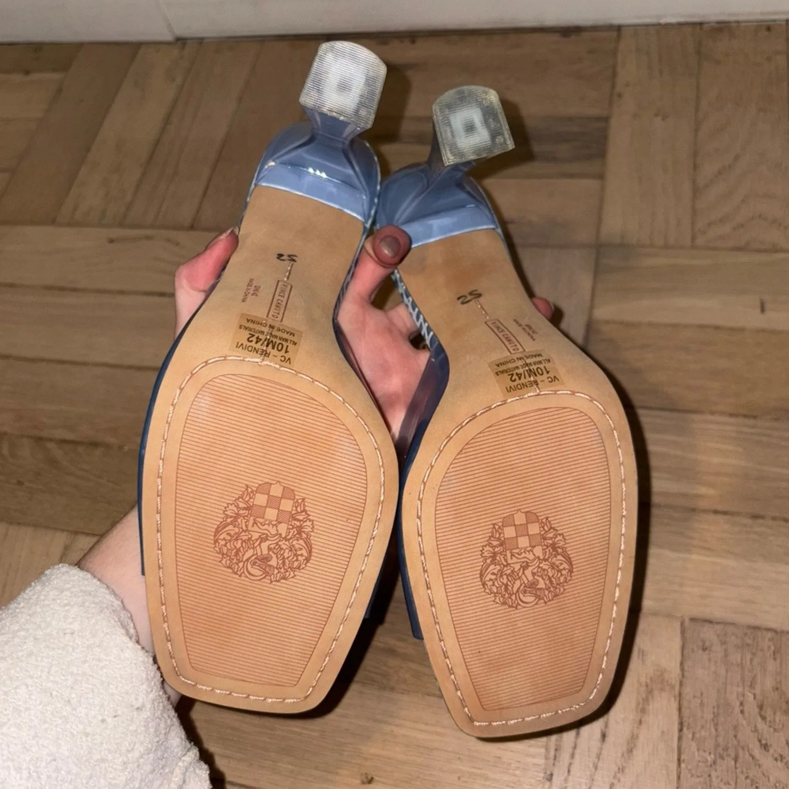 Vince Camuto Rendivi Square Toe Clear Embossed Slide Heels (W10)