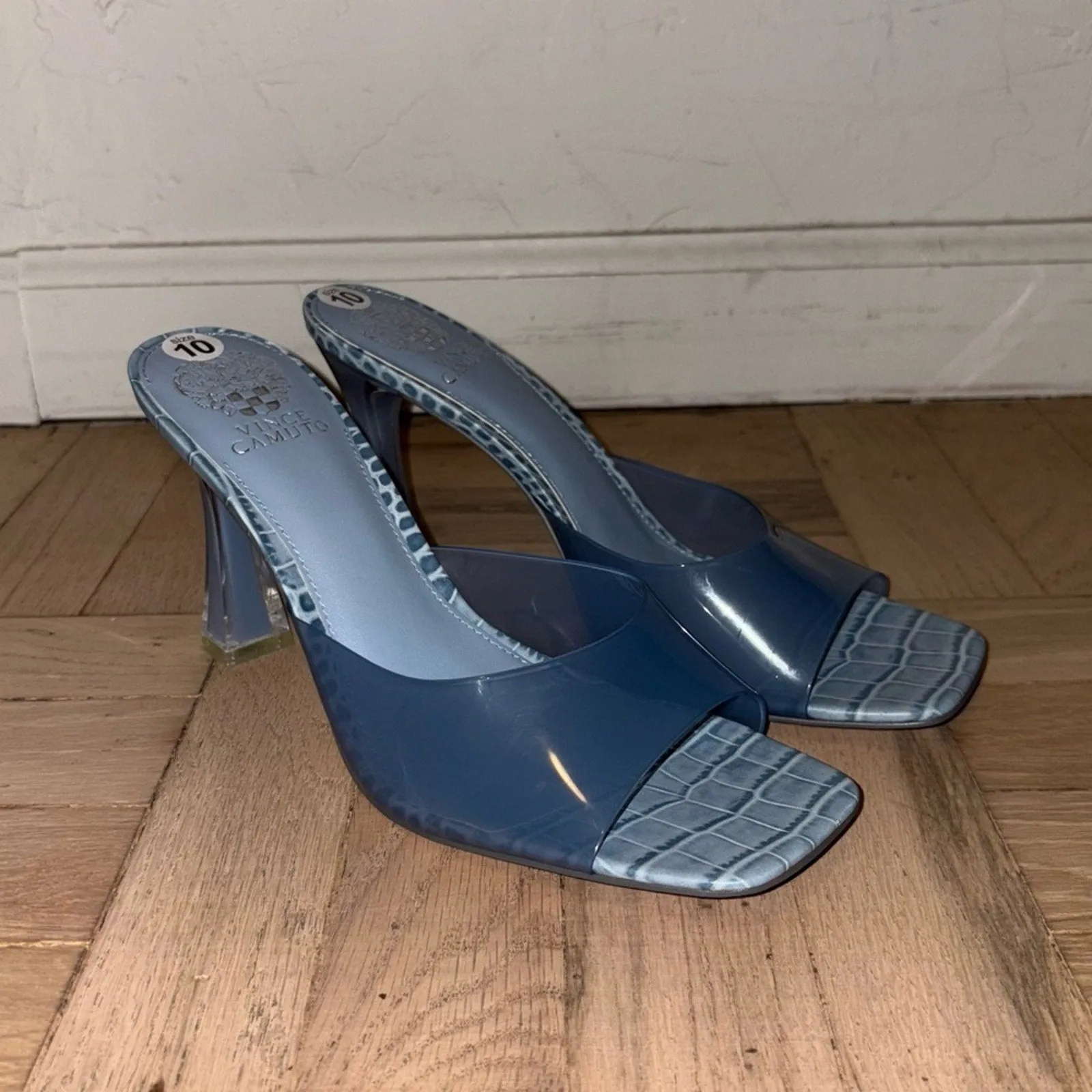 Vince Camuto Rendivi Square Toe Clear Embossed Slide Heels (W10)
