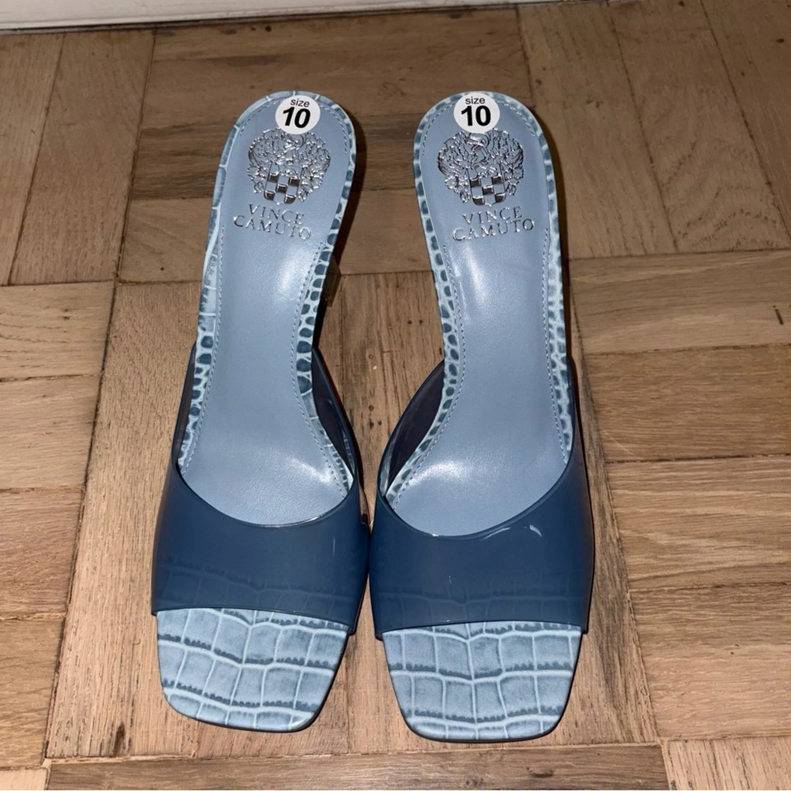 Vince Camuto Rendivi Square Toe Clear Embossed Slide Heels (W10)