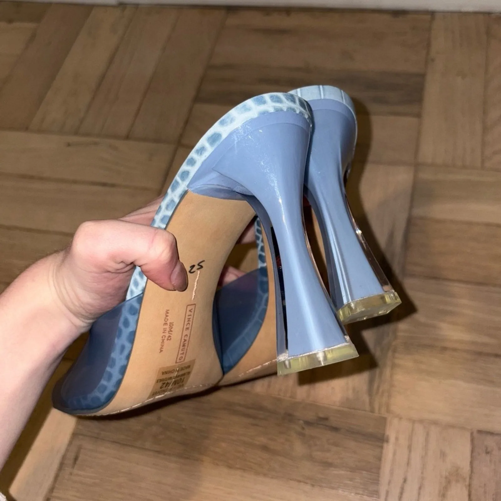 Vince Camuto Rendivi Square Toe Clear Embossed Slide Heels (W10)
