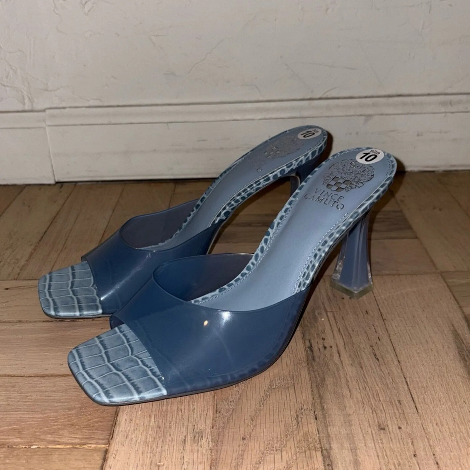 Vince Camuto Rendivi Square Toe Clear Embossed Slide Heels (W10)