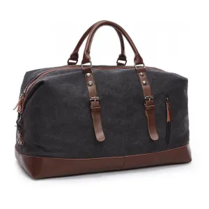 Vintage Canvas Large Capacity Weekend Tote Travel Handbag-Black
