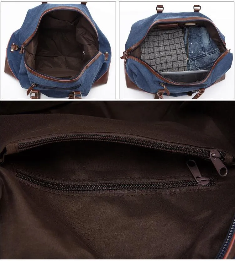 Vintage Canvas Large Capacity Weekend Tote Travel Handbag-Black