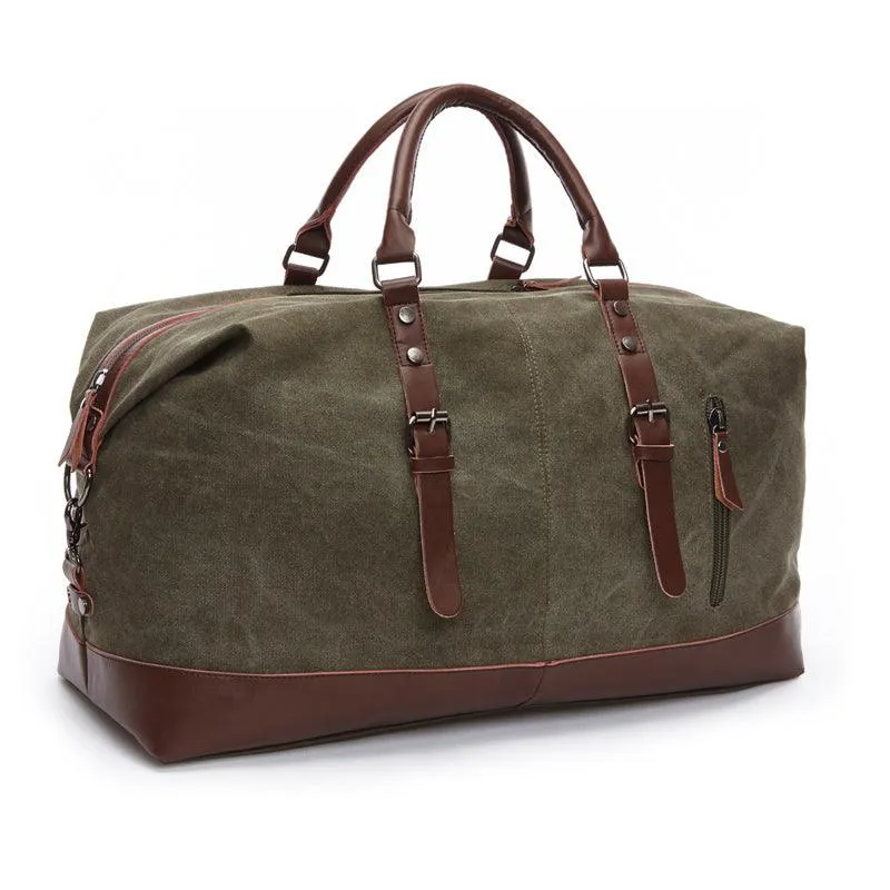 Vintage Canvas Large Capacity Weekend Tote Travel Handbag-Black