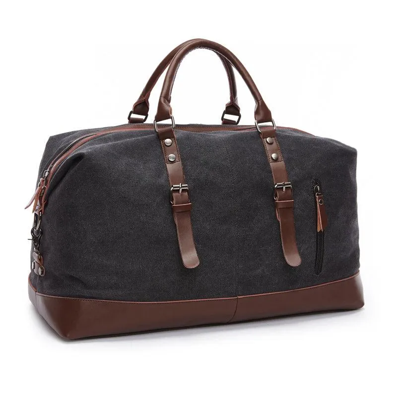Vintage Canvas Large Capacity Weekend Tote Travel Handbag-Black