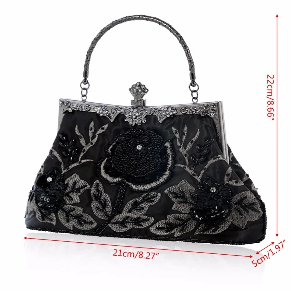 Vintage Embroidered Sequined Evening Clutch
