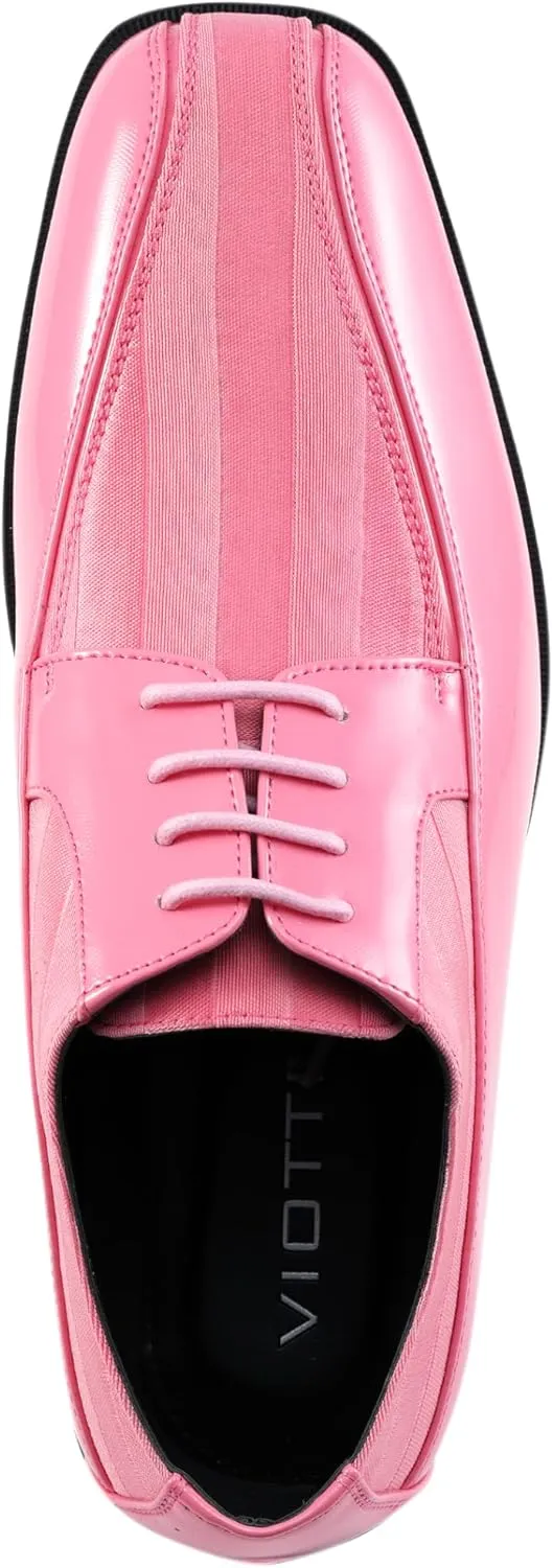 Viotti 179, Casual Dress Oxford Shoes for Men, Satin Striped Lace-Ups, Men's Business Casual Leather & Satin Shoe, for All Formal Occasions