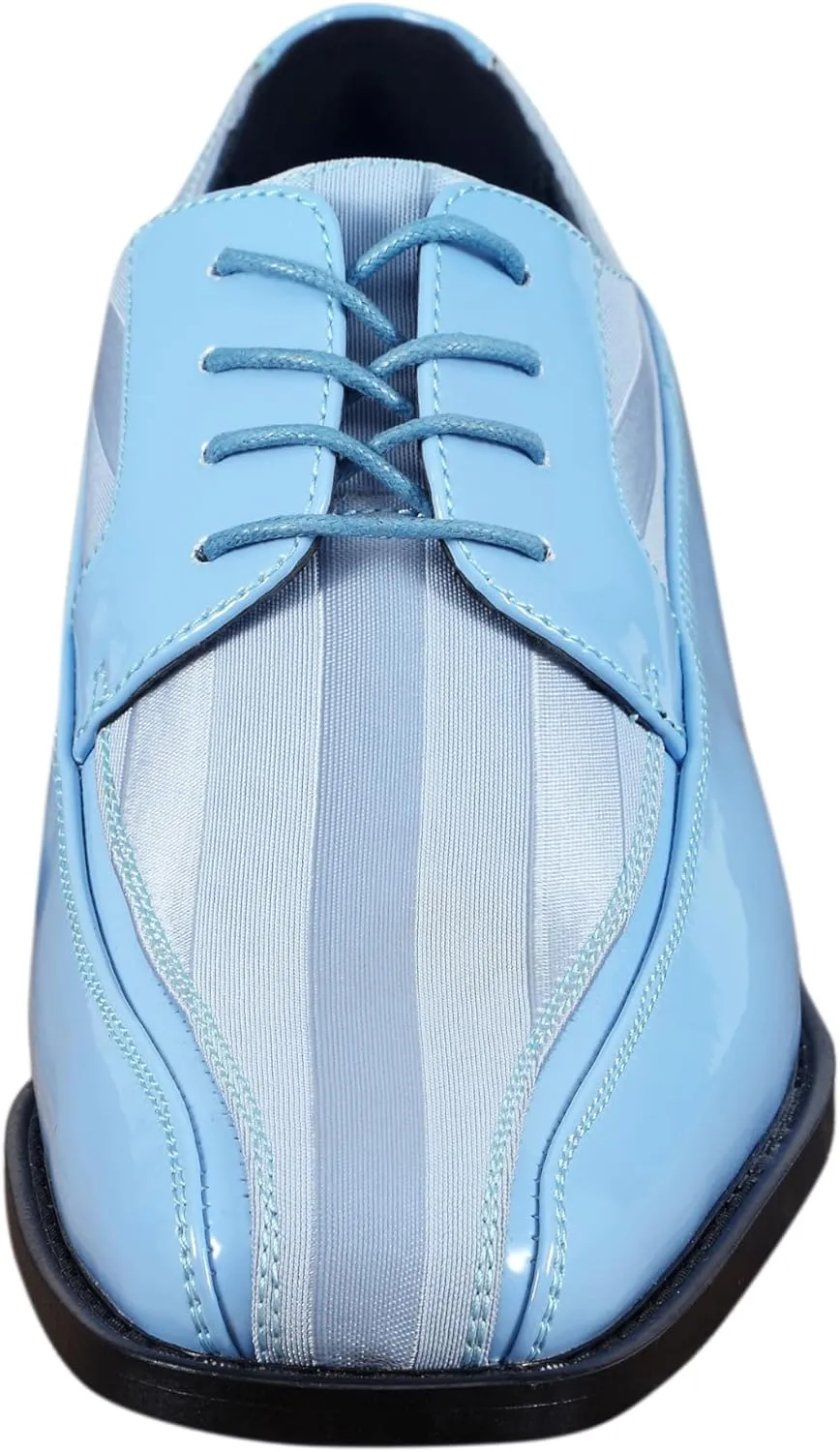 Viotti 179, Casual Dress Oxford Shoes for Men, Satin Striped Lace-Ups, Men's Business Casual Leather & Satin Shoe, for All Formal Occasions