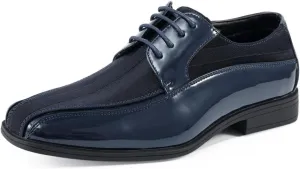 Viotti 179, Casual Dress Oxford Shoes for Men, Satin Striped Lace-Ups, Men's Business Casual Leather & Satin Shoe, for All Formal Occasions