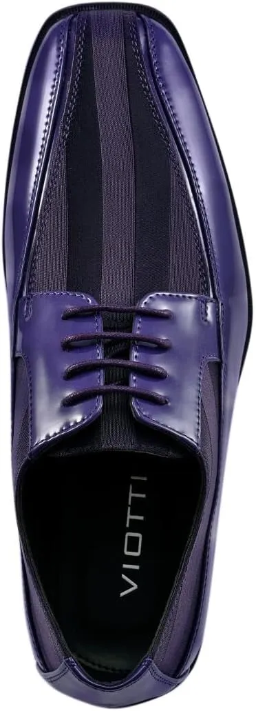 Viotti 179, Casual Dress Oxford Shoes for Men, Satin Striped Lace-Ups, Men's Business Casual Leather & Satin Shoe, for All Formal Occasions