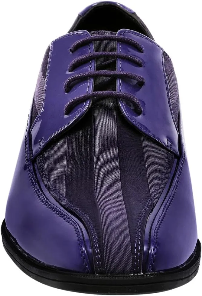 Viotti 179, Casual Dress Oxford Shoes for Men, Satin Striped Lace-Ups, Men's Business Casual Leather & Satin Shoe, for All Formal Occasions