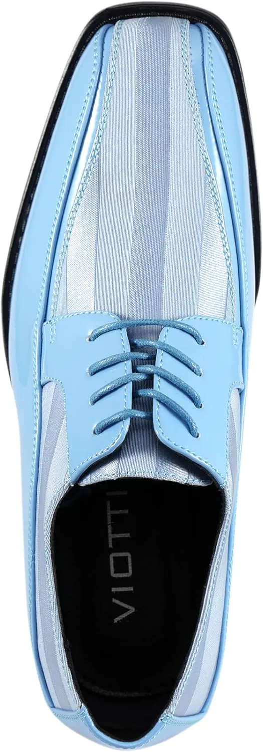 Viotti 179, Casual Dress Oxford Shoes for Men, Satin Striped Lace-Ups, Men's Business Casual Leather & Satin Shoe, for All Formal Occasions