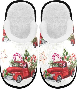 visesunny Christmas Truck Loaded with Sweets Spruce Twigs Holly Leaf Berry Cozy Fuzzy Mens Womens Memory Foam House Slippers Plush Fleece Indoor Outdoor Slipper