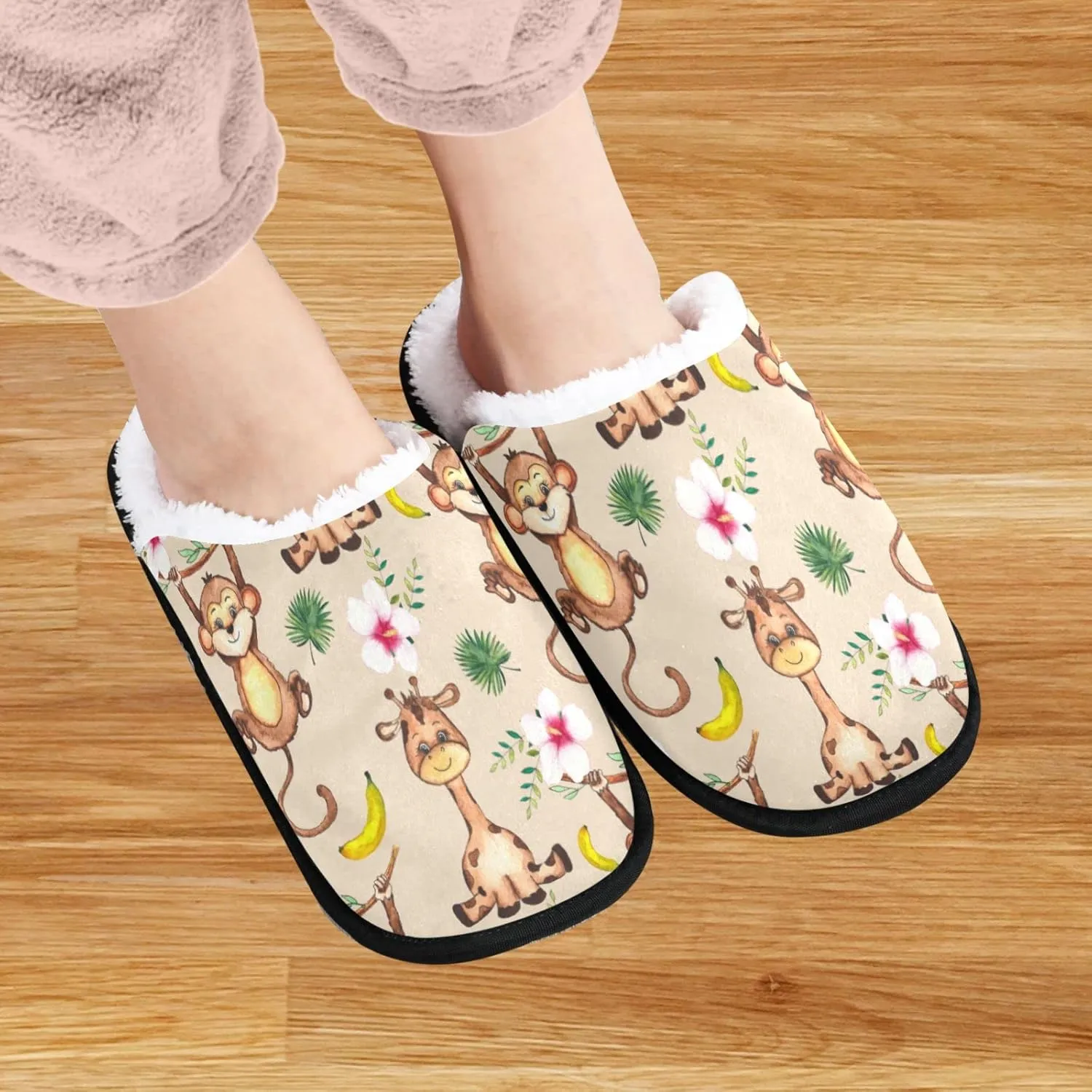 visesunny Cute Lion Giraffe Elephant Monkey Zebra Crocodile Banana Cozy Fuzzy Mens Womens Memory Foam House Slippers Plush Fleece Indoor Outdoor Slipper