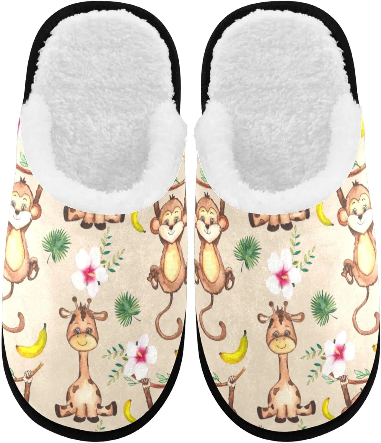 visesunny Cute Lion Giraffe Elephant Monkey Zebra Crocodile Banana Cozy Fuzzy Mens Womens Memory Foam House Slippers Plush Fleece Indoor Outdoor Slipper