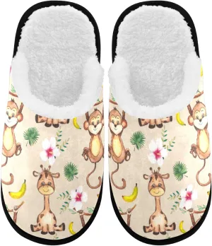 visesunny Cute Lion Giraffe Elephant Monkey Zebra Crocodile Banana Cozy Fuzzy Mens Womens Memory Foam House Slippers Plush Fleece Indoor Outdoor Slipper