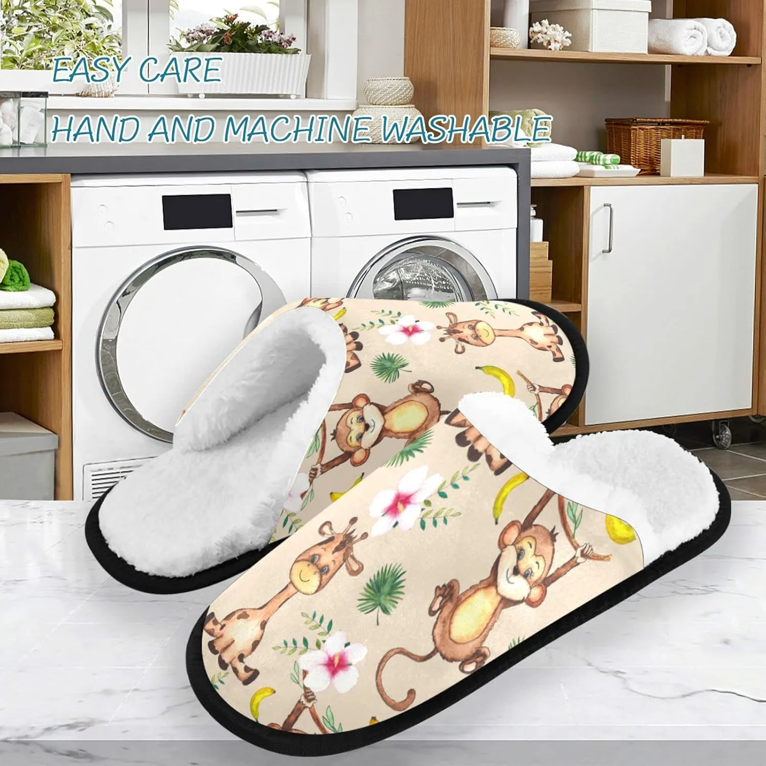 visesunny Cute Lion Giraffe Elephant Monkey Zebra Crocodile Banana Cozy Fuzzy Mens Womens Memory Foam House Slippers Plush Fleece Indoor Outdoor Slipper