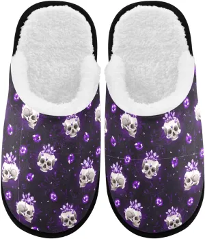 visesunny Funny Slippers for Women Men Soft Plush Warm Fuzzy Winter holiday slippers Skull and Violet Gem Cozy House Slippers Comfy Bedroom Slippers Indoor Outdoor Shoes