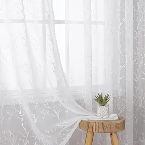 VISIONTEX Sheer Curtains 84 inch Length 2 Panels Set, Decorative White Coral Embroidery, Rod Pocket Embroidered Window Drapes for Living Room and Bedroom, 54" x 84"