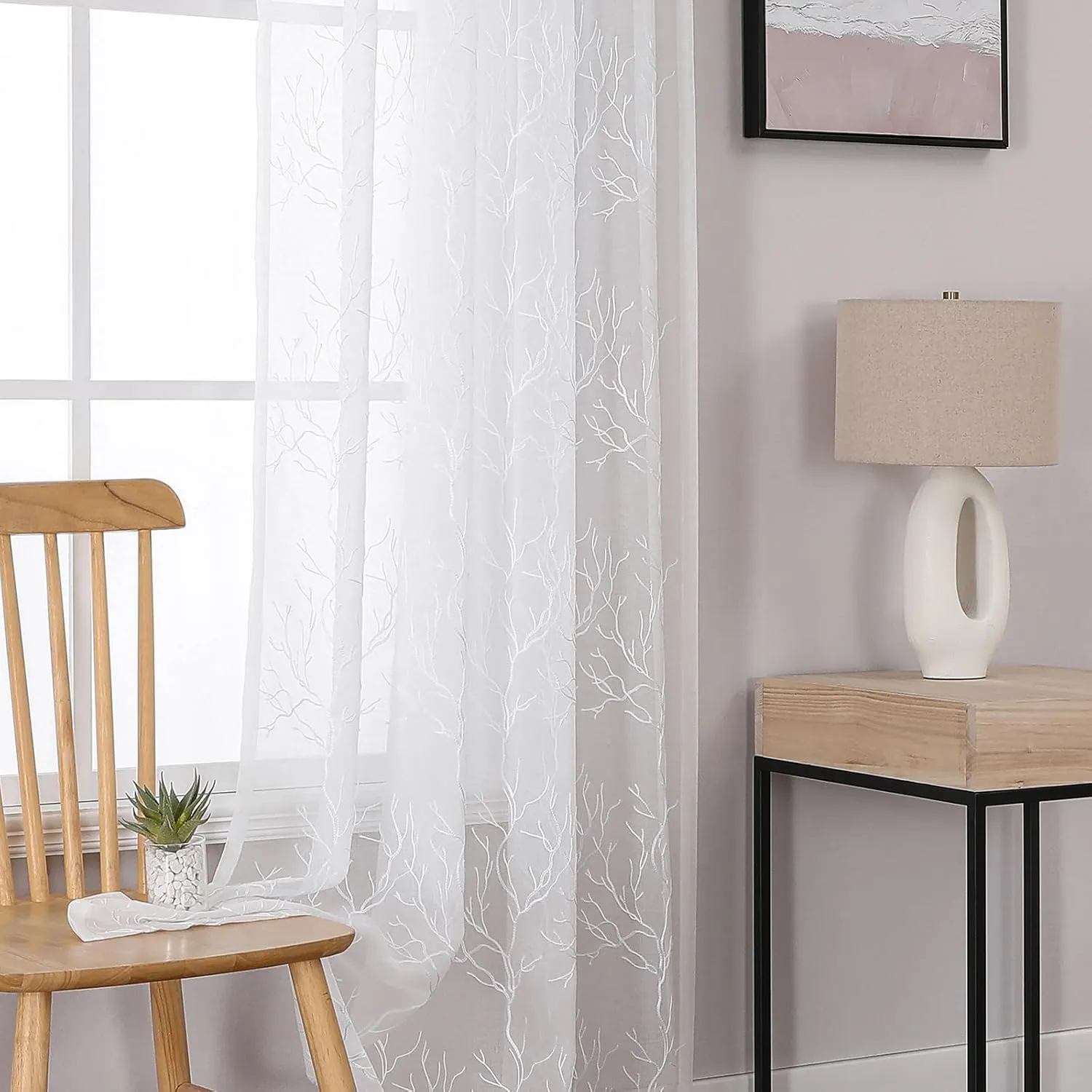 VISIONTEX Sheer Curtains 84 inch Length 2 Panels Set, Decorative White Coral Embroidery, Rod Pocket Embroidered Window Drapes for Living Room and Bedroom, 54" x 84"