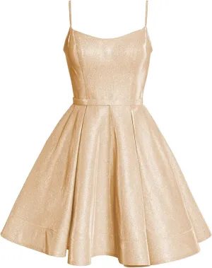 Vivian's bridal Women's Strap Prom Dress Glittery Satin Dress Short Wlte03