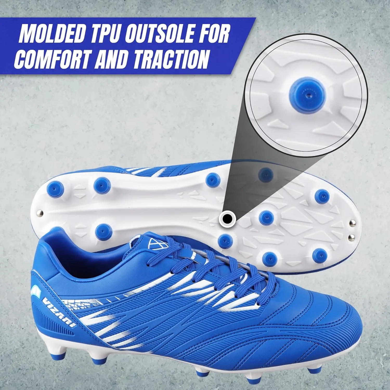 Vizari Valencia Firm Ground Soccer Cleats for Men & Women – Adult Football Shoes with Wide Fit, TPU Studs, Comfortable Design, Size 6.5 to 13 (Unisex)