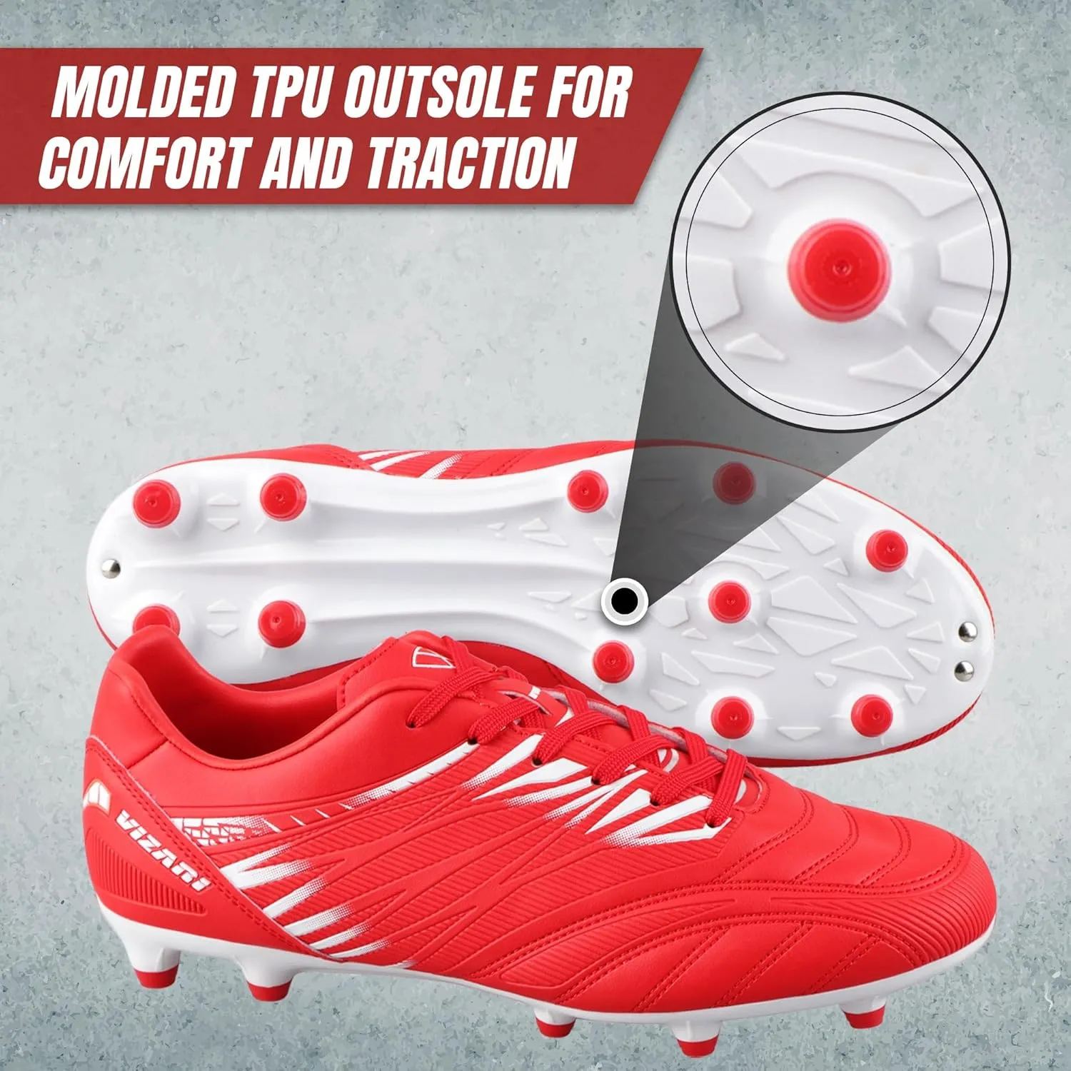 Vizari Valencia Firm Ground Soccer Cleats for Men & Women – Adult Football Shoes with Wide Fit, TPU Studs, Comfortable Design, Size 6.5 to 13 (Unisex)