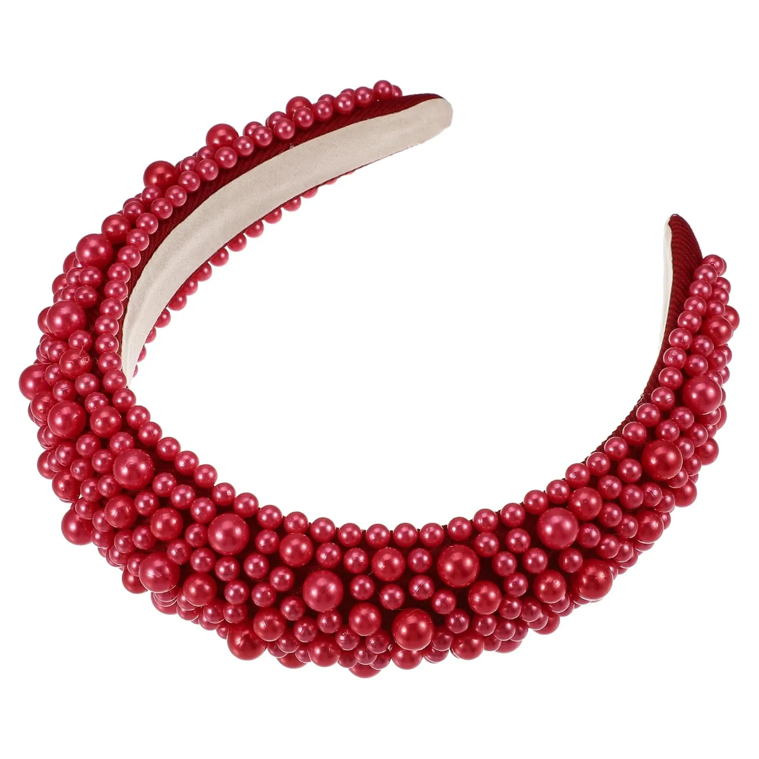 VOCOSTE Faux Pearls Padded Headband, Sponge Wide Brim Headband, Women Hairband, Red