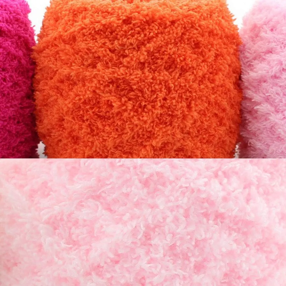 Warm Coral Fleece Fluffy Knitting Yarn Shaggy Bright Red Fur Yarn Acrylic Velvet Knitting Yarn DIY Fluffy Dolls Blanket Sweater Scarf Handbag Total 5 Skeins