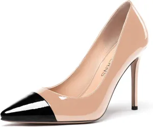 WAYDERNS Women's Pointed Toe Slip On Patent Leather Patchwork Stiletto High Heel Pumps Wedding Dress Shoes 4 Inch
