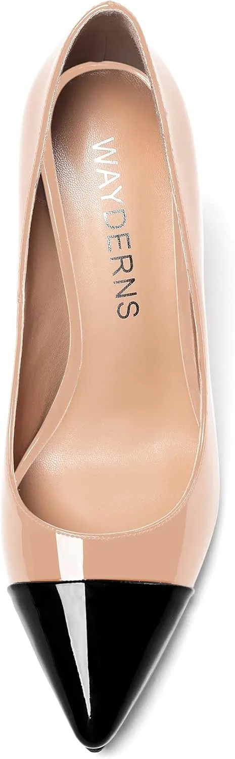 WAYDERNS Women's Pointed Toe Slip On Patent Leather Patchwork Stiletto High Heel Pumps Wedding Dress Shoes 4 Inch