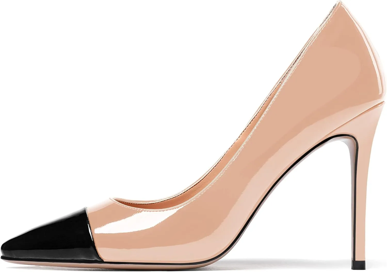 WAYDERNS Women's Pointed Toe Slip On Patent Leather Patchwork Stiletto High Heel Pumps Wedding Dress Shoes 4 Inch
