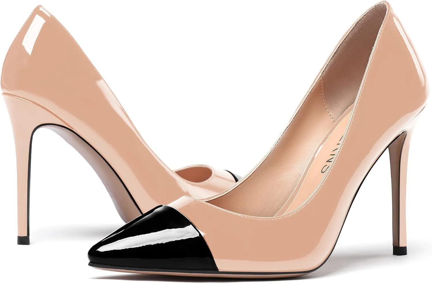 WAYDERNS Women's Pointed Toe Slip On Patent Leather Patchwork Stiletto High Heel Pumps Wedding Dress Shoes 4 Inch