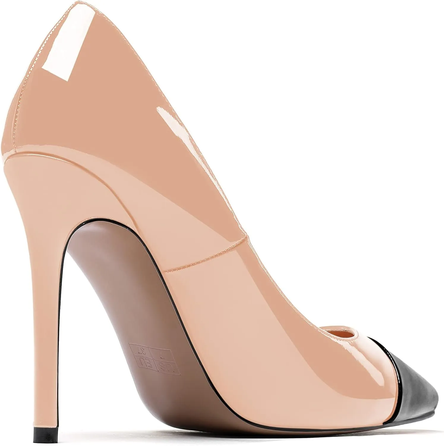 WAYDERNS Women's Pointed Toe Slip On Patent Leather Patchwork Stiletto High Heel Pumps Wedding Dress Shoes 4 Inch