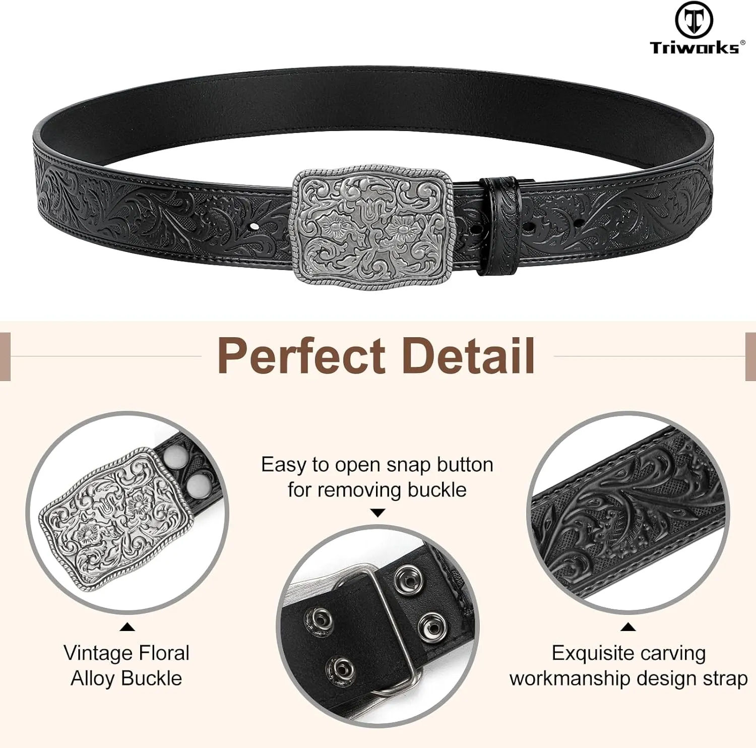 Western Belts for Women Men Cowgirl Cowboy Embossed Engraved Tooled Leather Belt with Buckle for Jeans Pants Rodeo