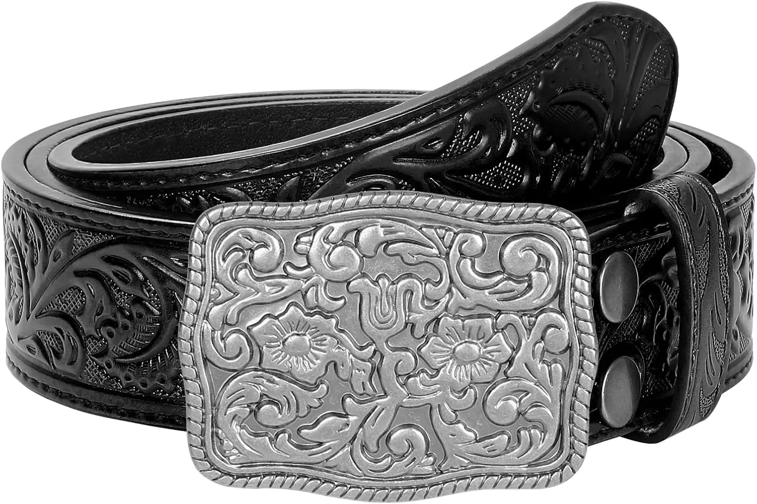 Western Belts for Women Men Cowgirl Cowboy Embossed Engraved Tooled Leather Belt with Buckle for Jeans Pants Rodeo