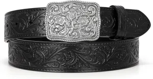 Western Belts for Women Men Cowgirl Cowboy Embossed Engraved Tooled Leather Belt with Buckle for Jeans Pants Rodeo