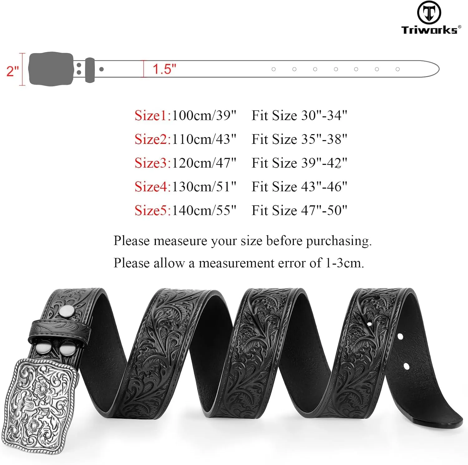 Western Belts for Women Men Cowgirl Cowboy Embossed Engraved Tooled Leather Belt with Buckle for Jeans Pants Rodeo