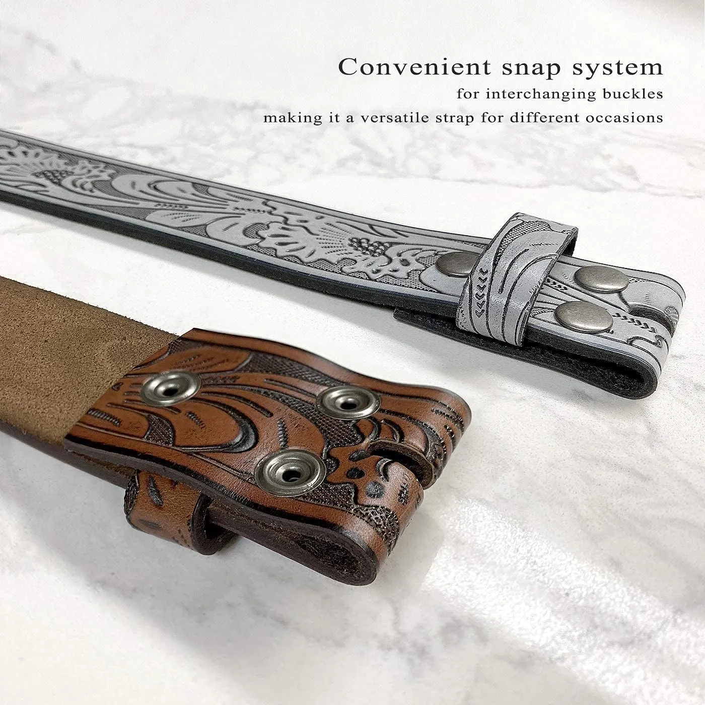 Western Floral Engraved Embossed Tooled Genuine Leather Belt Strap or Belt 1-1/2"(38mm) Wide, Multi-Style Options