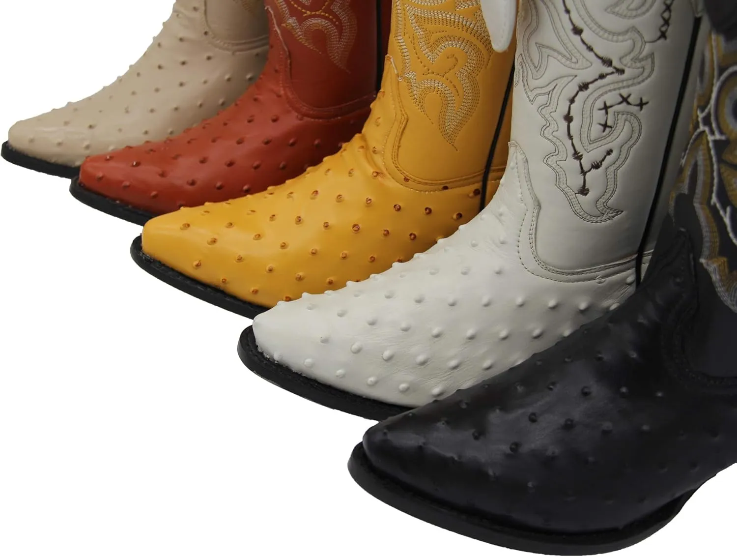 Western Shops Mens Leather Cowboy Boots Embossed Ostrich Quill Print Western Boot with Free Belt