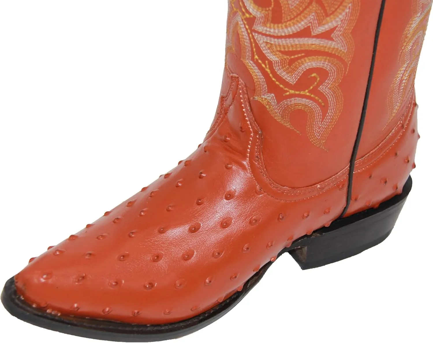 Western Shops Mens Leather Cowboy Boots Embossed Ostrich Quill Print Western Boot with Free Belt