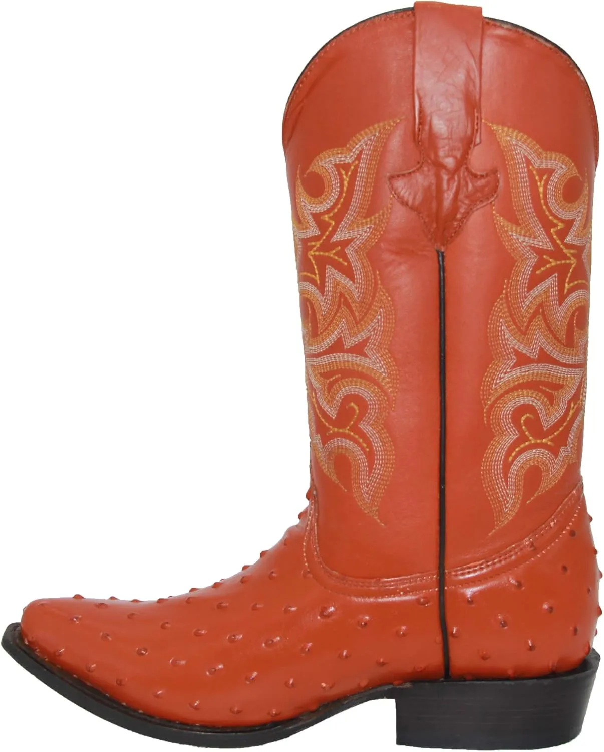 Western Shops Mens Leather Cowboy Boots Embossed Ostrich Quill Print Western Boot with Free Belt