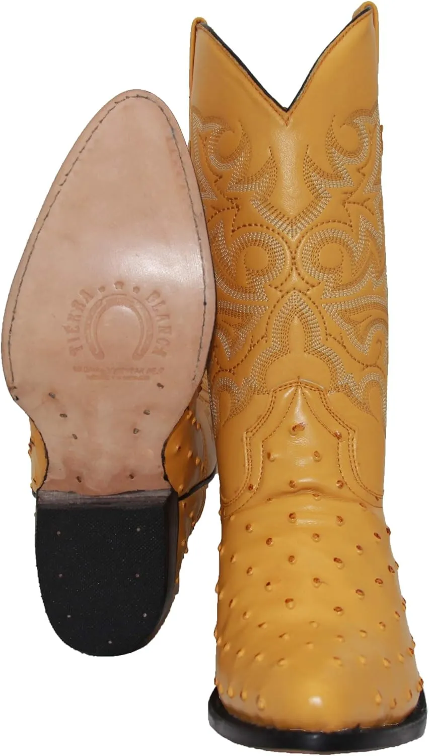 Western Shops Mens Leather Cowboy Boots Embossed Ostrich Quill Print Western Boot with Free Belt