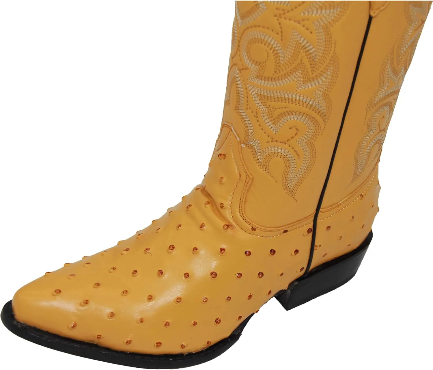 Western Shops Mens Leather Cowboy Boots Embossed Ostrich Quill Print Western Boot with Free Belt