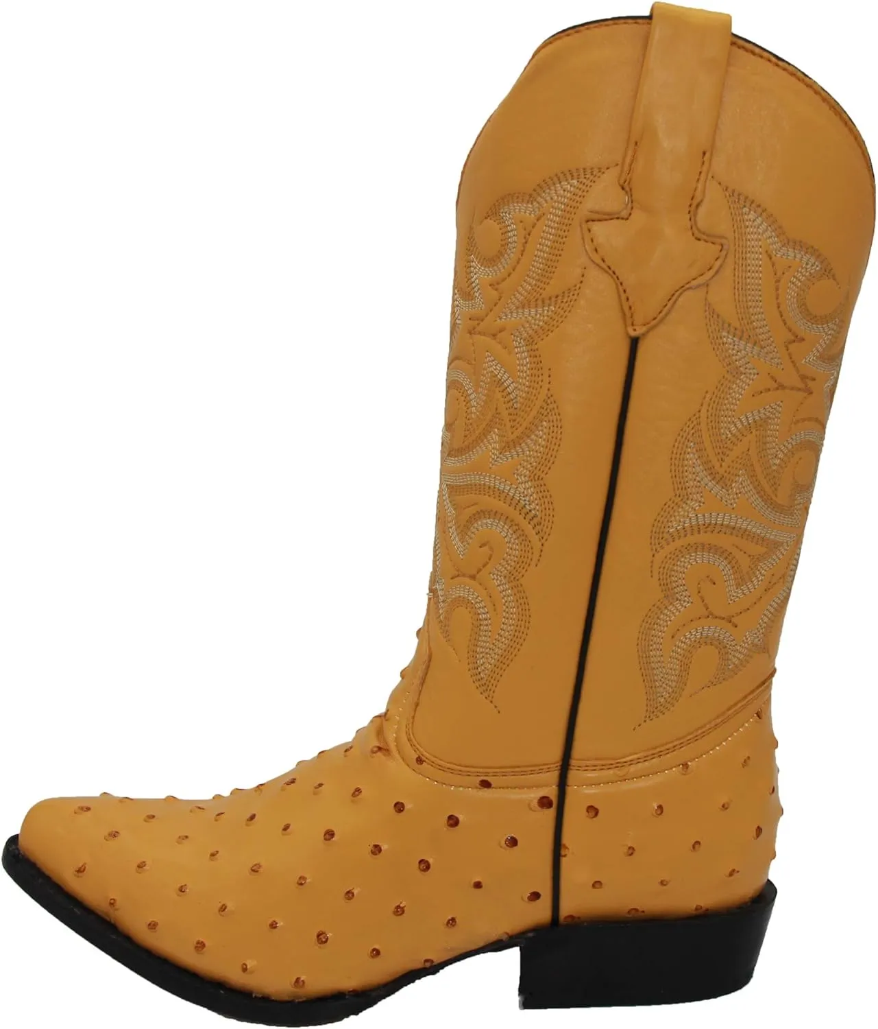 Western Shops Mens Leather Cowboy Boots Embossed Ostrich Quill Print Western Boot with Free Belt