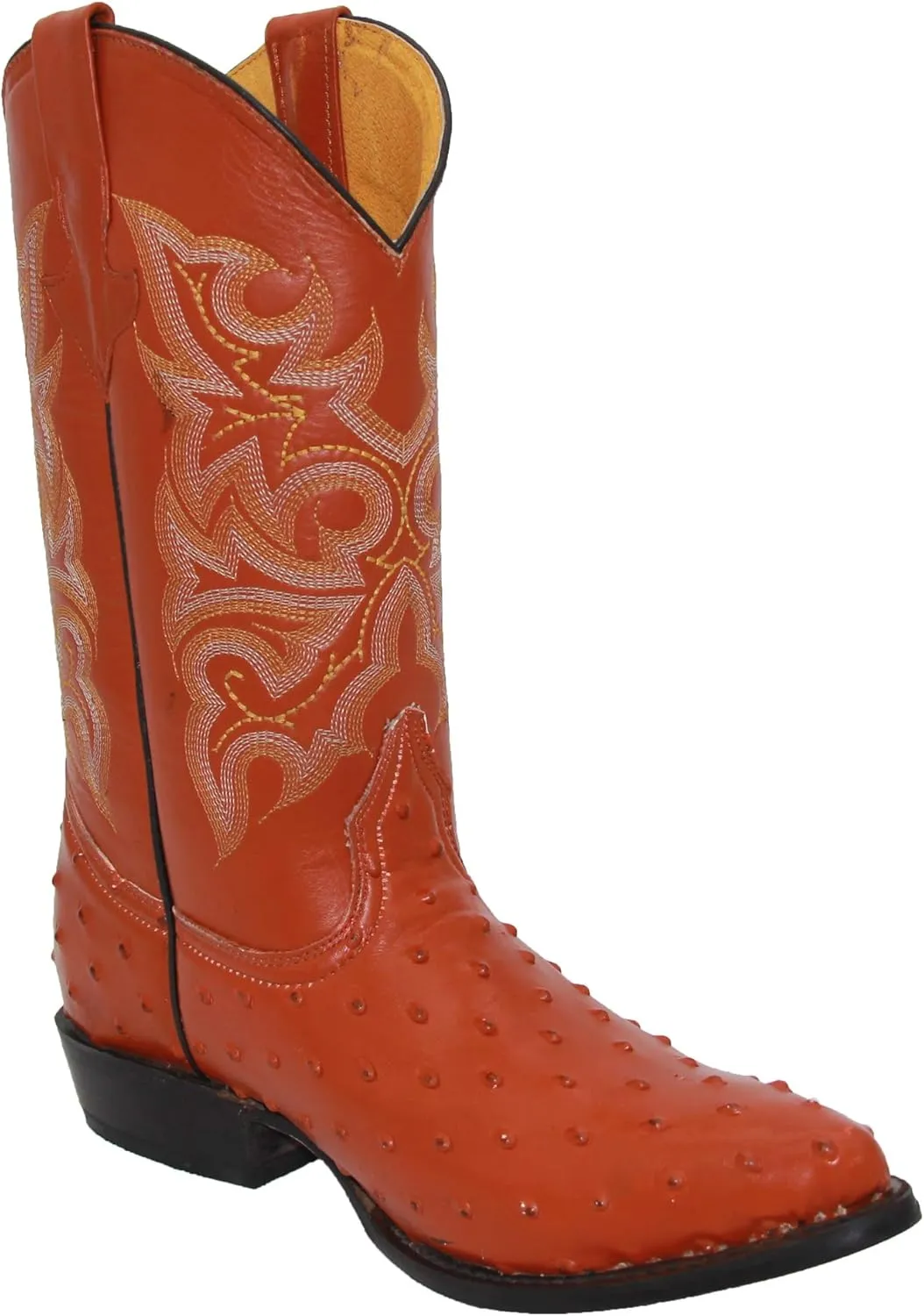 Western Shops Mens Leather Cowboy Boots Embossed Ostrich Quill Print Western Boot with Free Belt